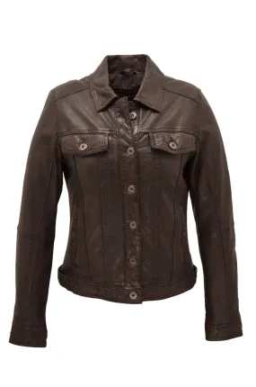 Women's distressed brown leather jacket valenta jeans style