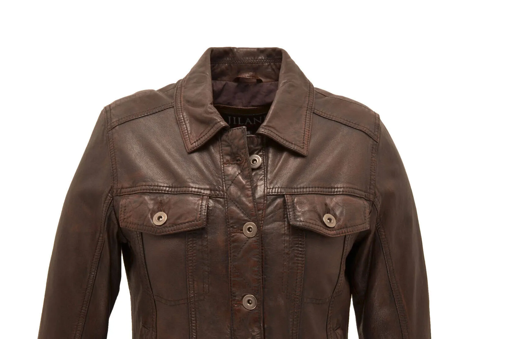 Women's distressed brown leather jacket valenta jeans style