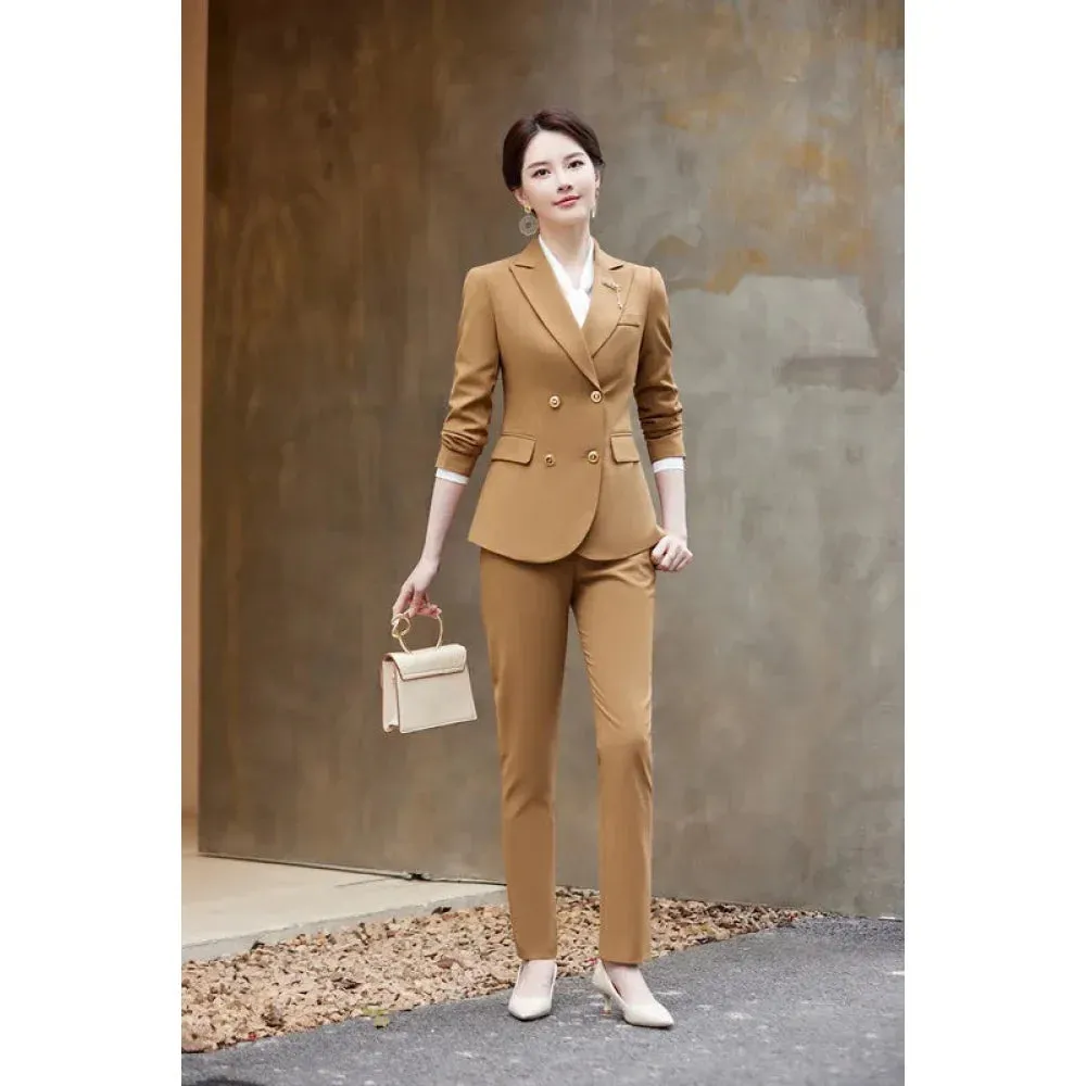 Women's Formal Long Sleeve Slim Blazer High Wais Pants Two Piece Suit