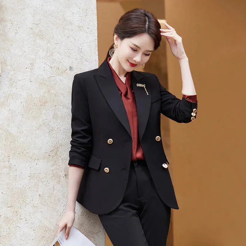 Women's Formal Long Sleeve Slim Blazer High Wais Pants Two Piece Suit