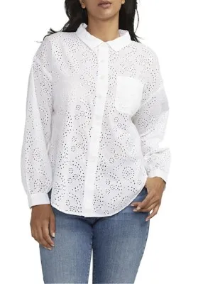 Women's JAG Jeans Eyelet Long Sleeve Button Up Shirt