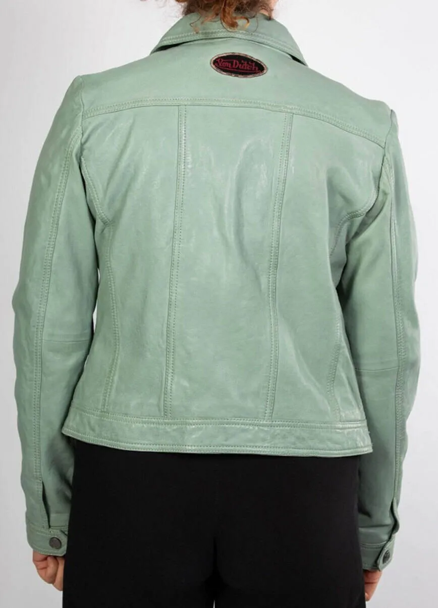 Women's leather jacket jade style pink garden jeans asya