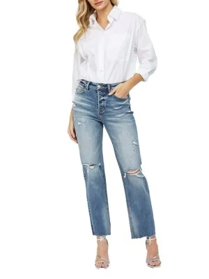 Women's Mica Denim Button Fly Original Straight Jeans