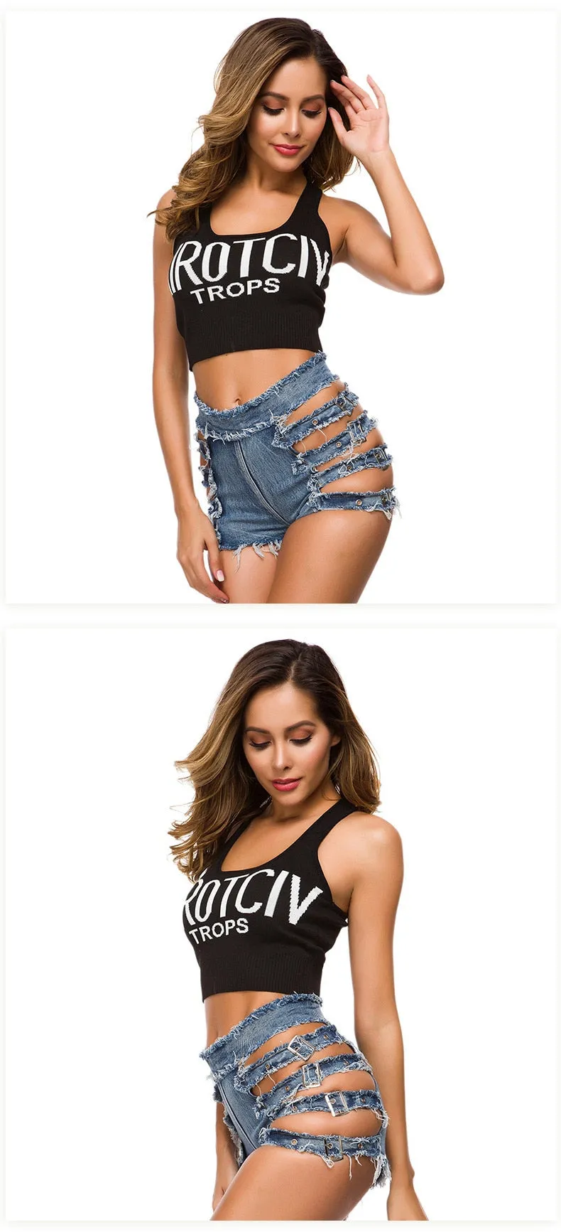 Women's Sexy Denim Bandage Ripped Hollow Out High Waist Jeans Shorts