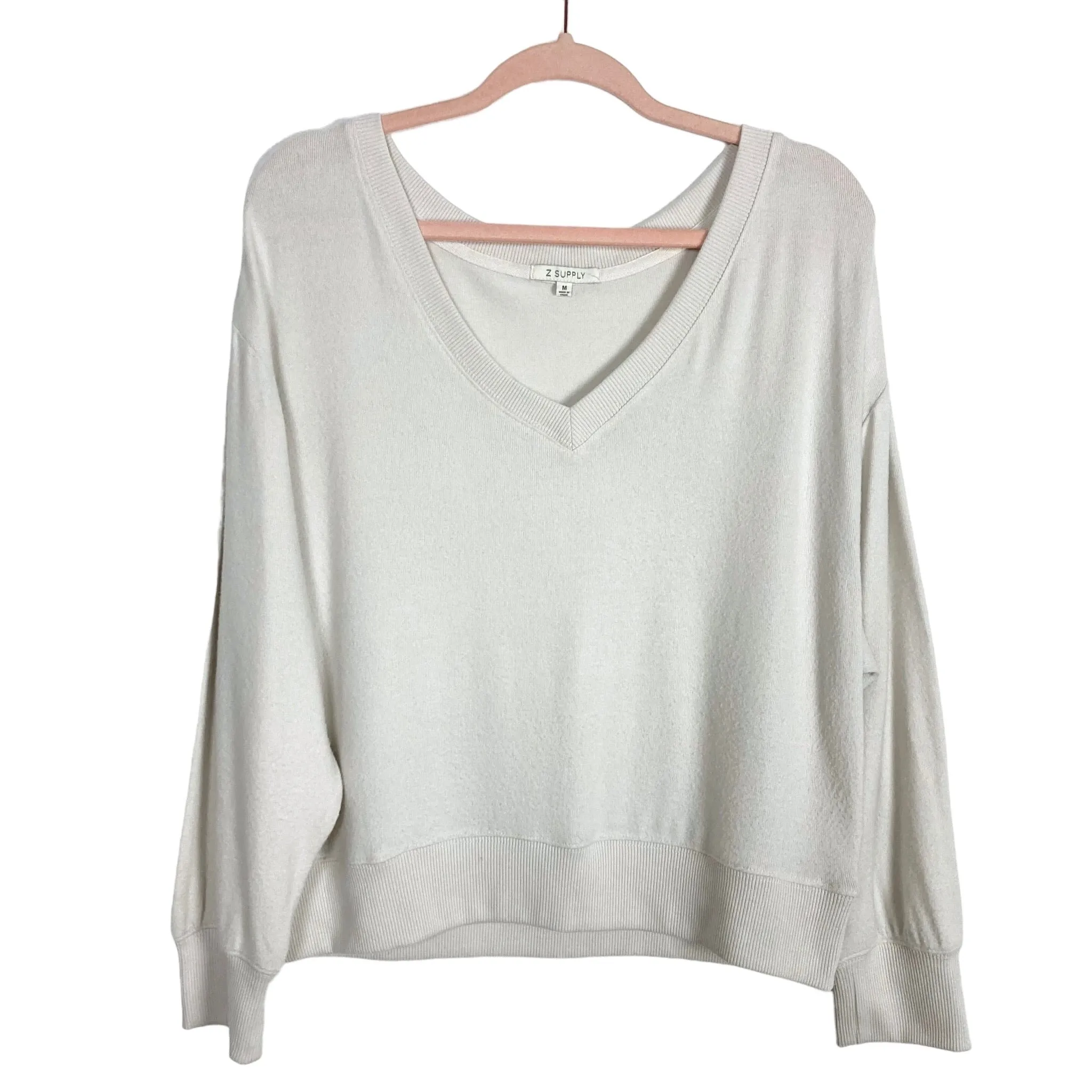 Z Supply Light Cream Lightweight V-Neck Sweater- Size M