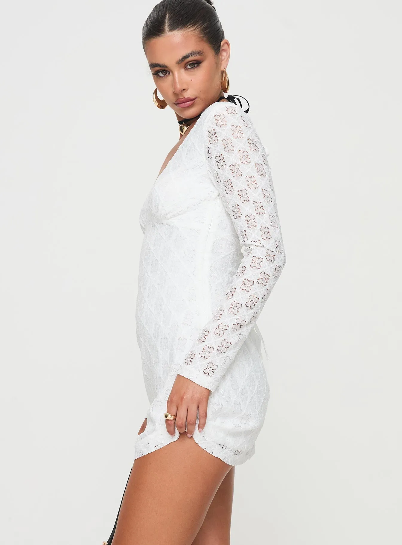 Zeus Long Sleeve Mini Dress White